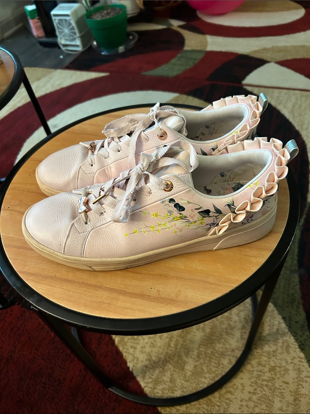 Ted Baker London Women's Pink Floral Detail Lace-Up Sneakers